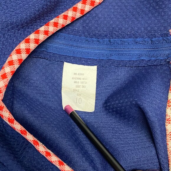 Vintage Polyester Double Knit Long Hostess Dress 10 Appliqued Gingham Sleeveless - Picture 12 of 12